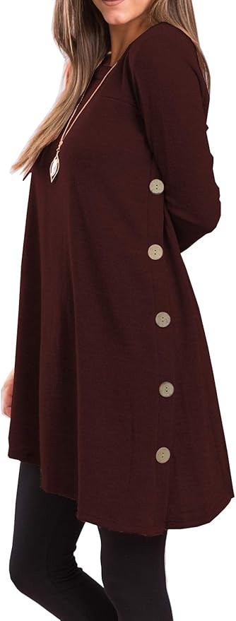 iGENJUN Women's Long Sleeve Scoop Neck Button Side Sweater Tunic Dress | Amazon (US)