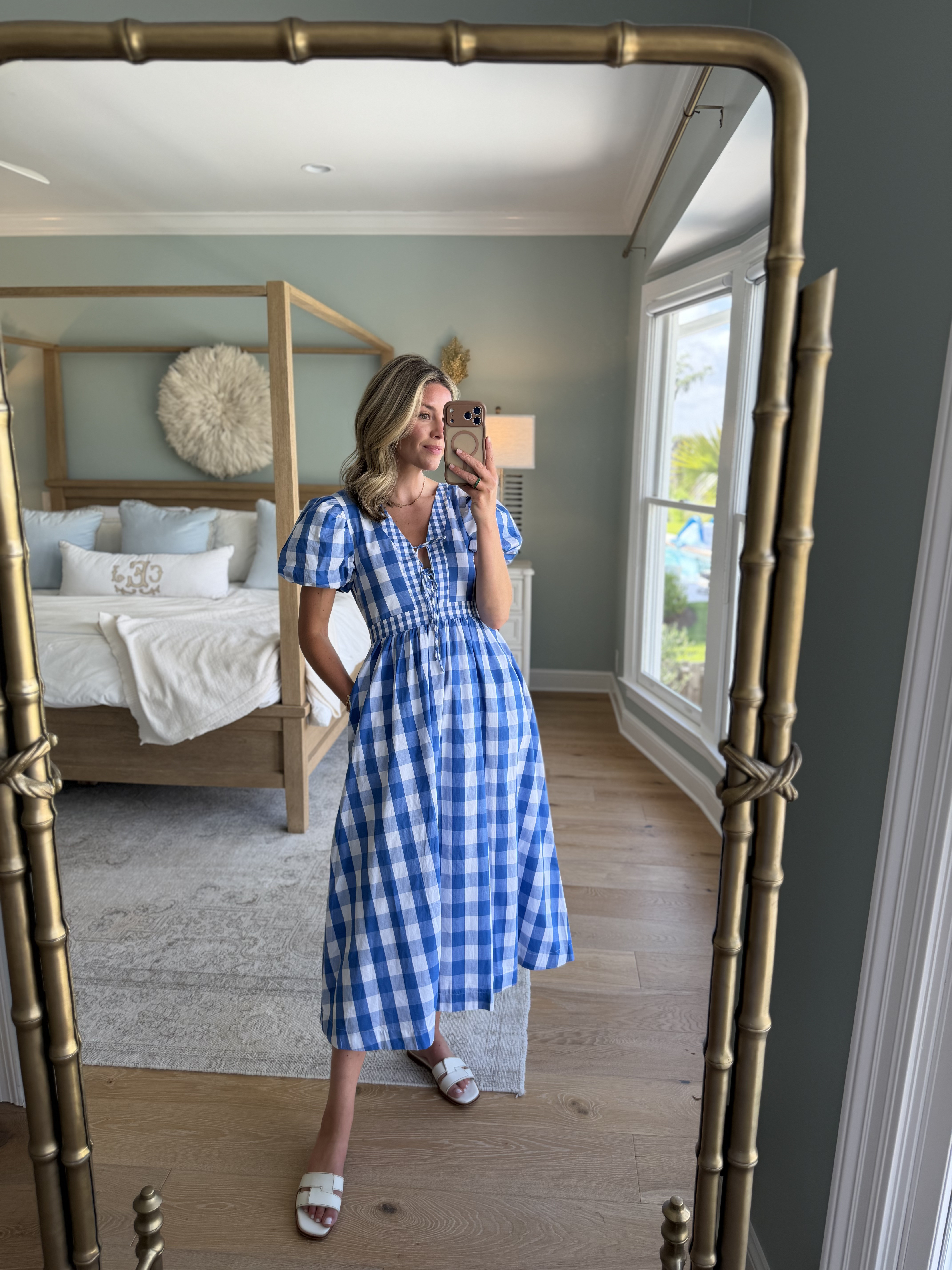 the cobalt gingham dress of my dreams. wearing an xs and would say it fits true to size. lightweight, flattering, and one of those perfect throw-on summer dresses for everything from low country boils to vacation dinners.

paired with my favorite white flats and woven earrings from @tuckernuck that i loved so much i rebought after losing them last year. #tuckernuckpartner 

 #LTKootd #LTKSeasonal