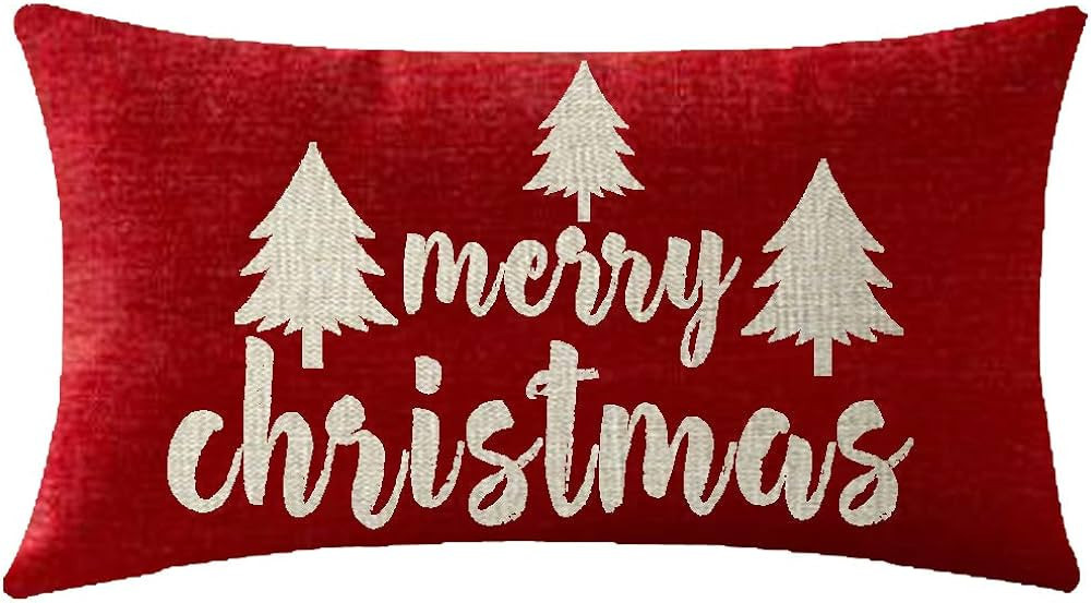 NIDITW Happy Holidays Merry Christmas Trees Red Cotton Linen Throw Pillowcase Cushion Cover Sofa ... | Amazon (US)