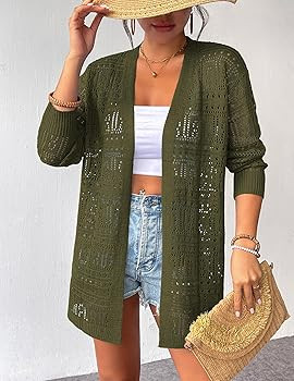 Zeagoo Womens 2026 Summer Crochet Cardigan Sweaters Lightweight Long Sleeve Open Front Kimono Boh... | Amazon (US)