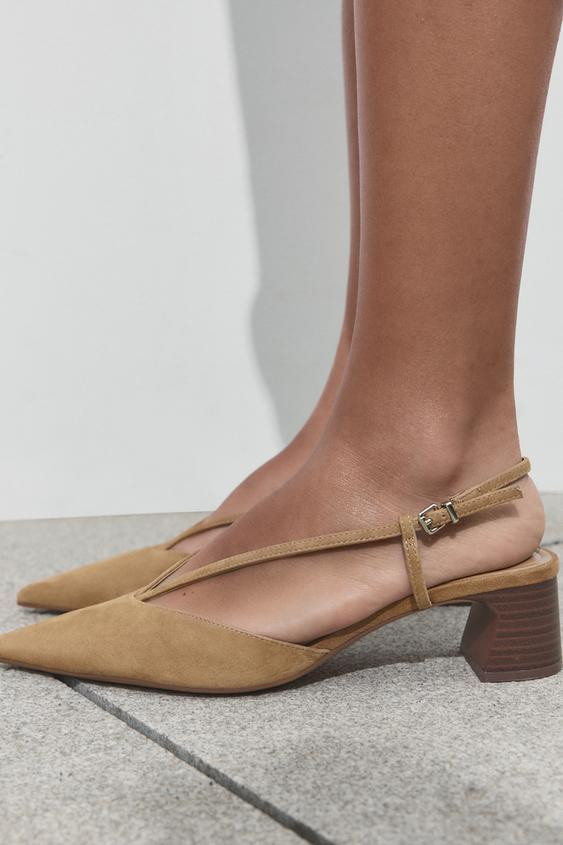 SPLIT LEATHER STRAPPY SLINGBACK PUMPS | Zara US