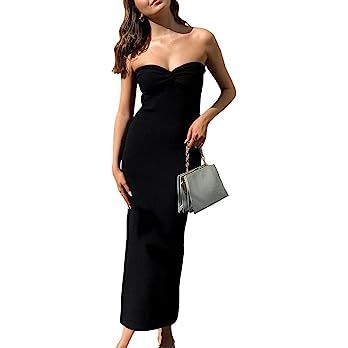 Sdencin Women Y2K Sexy Twist Knot Front Ribbed Knit Bodycon Bandeau Tube Dress Casual Solid Strap... | Amazon (US)
