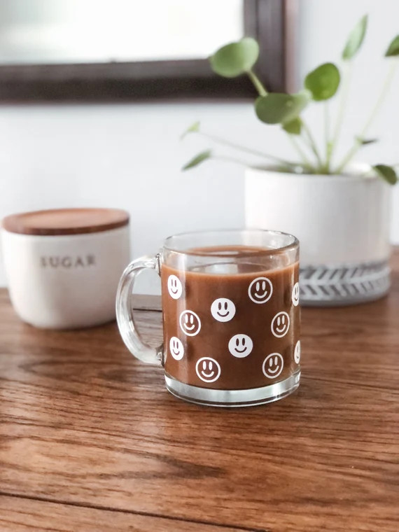 Smiley Face Cup Happy Face Mug Happy Cup Iced Coffee Glass | Etsy | Etsy (US)