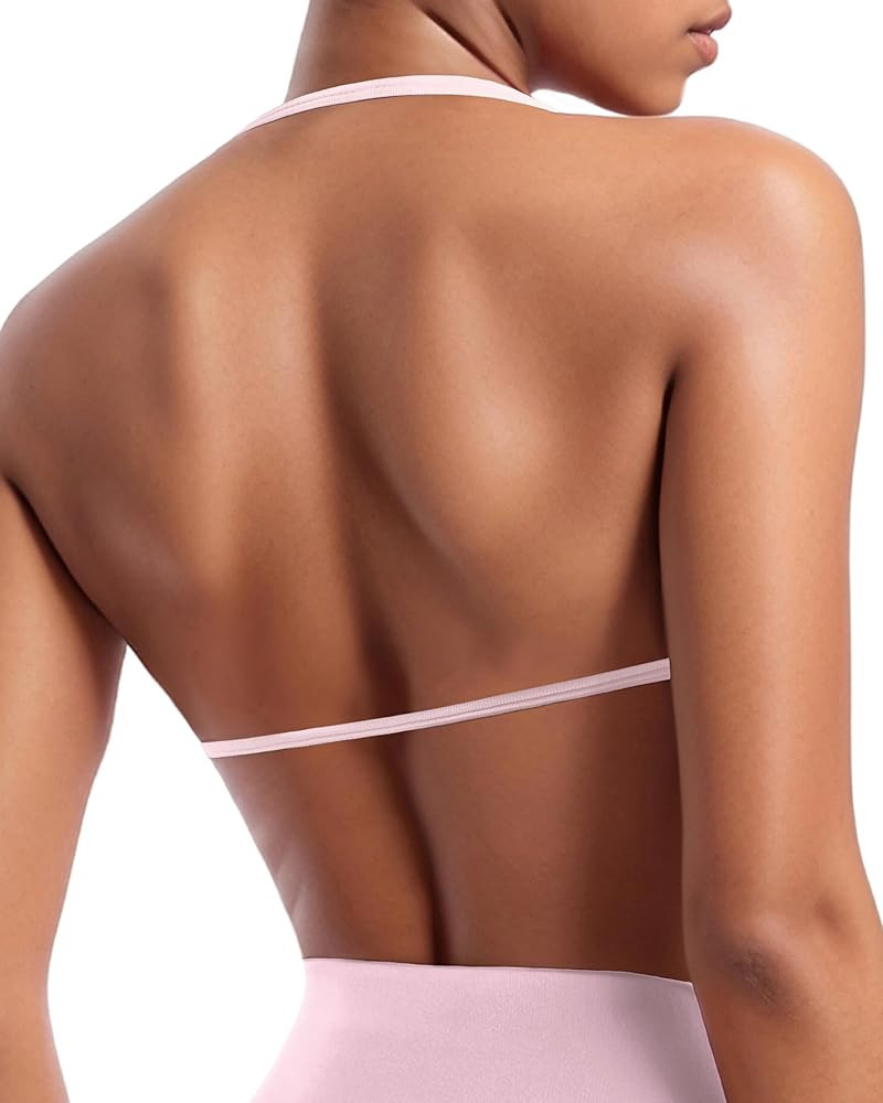 OMKAGI Halter Sports Bras for Women Padded Strappy Bra Open Back Workout Gym Crop | Amazon (US)