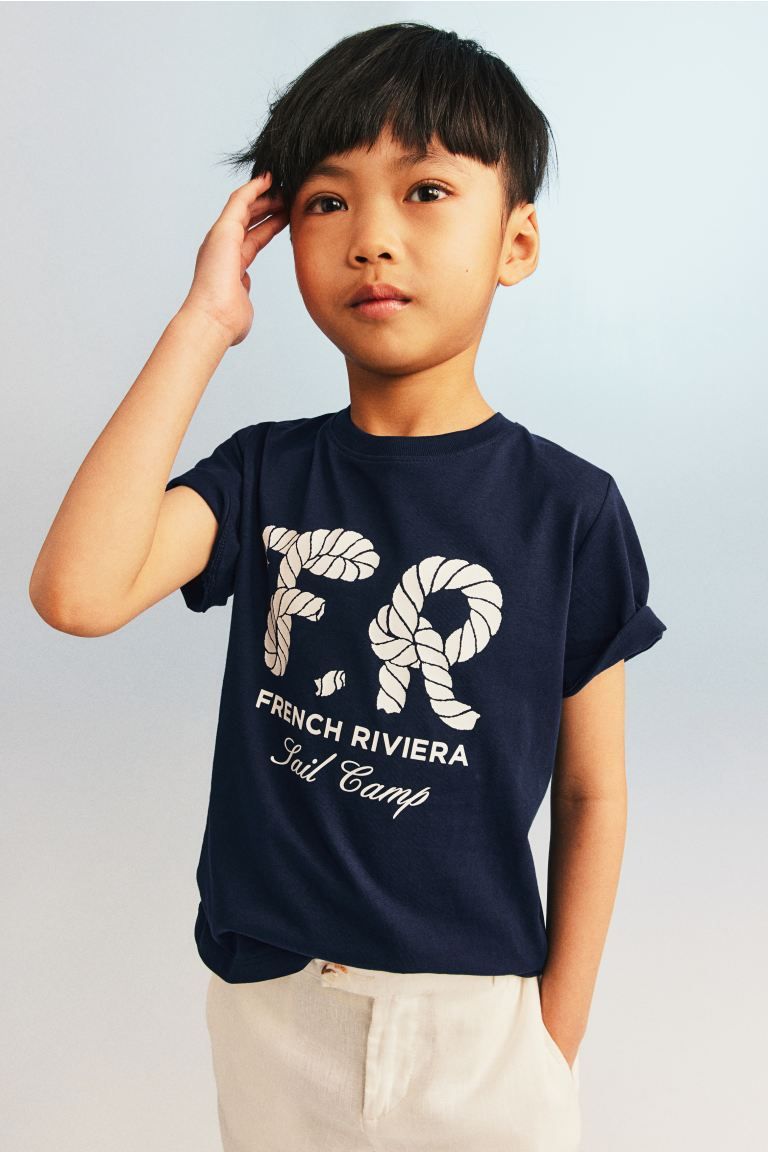 Printed T-shirt - Navy blue/French Riviera - Kids | H&M US | H&M (US + CA)