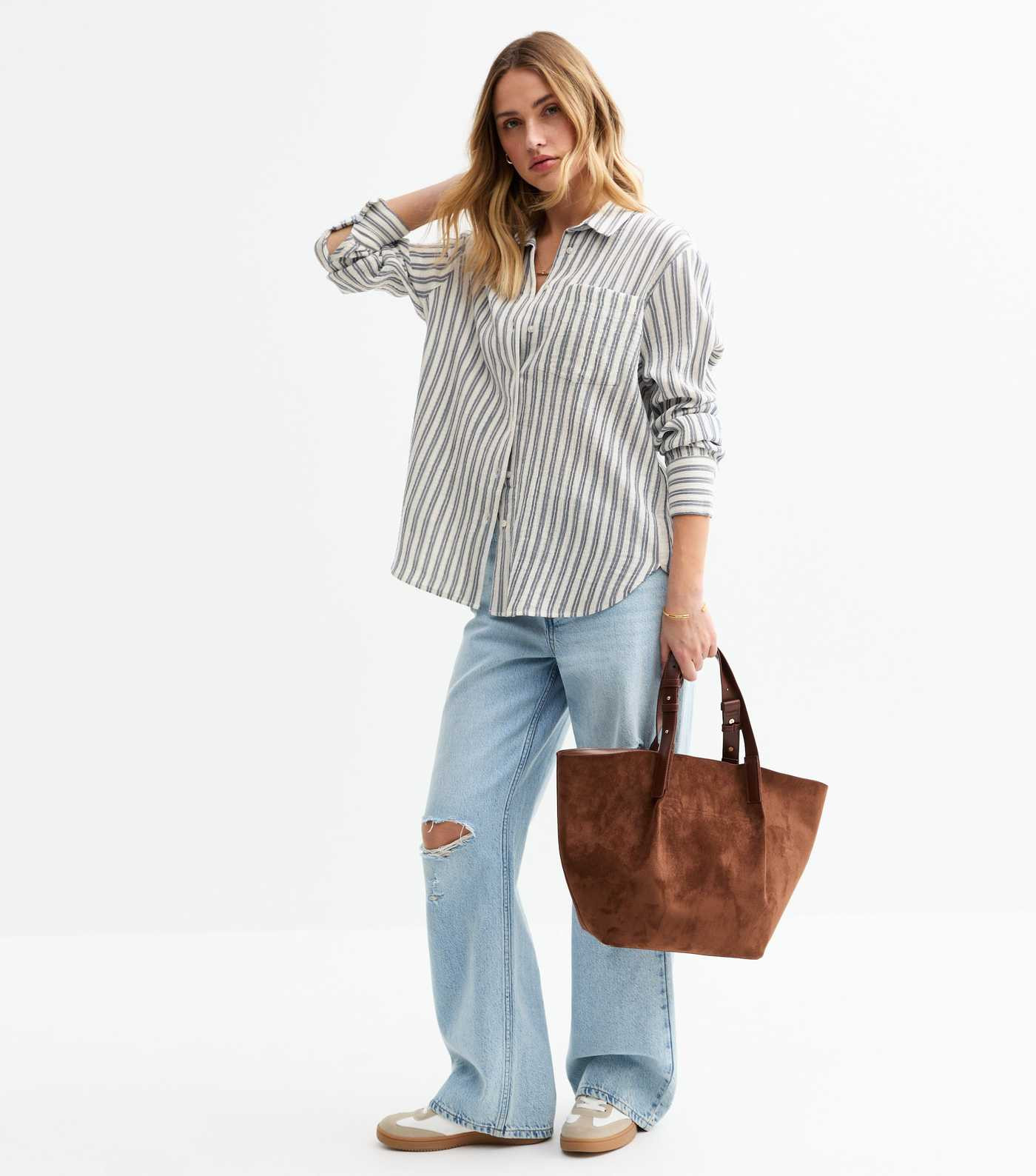 Blue Striped Textured Cotton Shirt | New Look | New Look (UK)