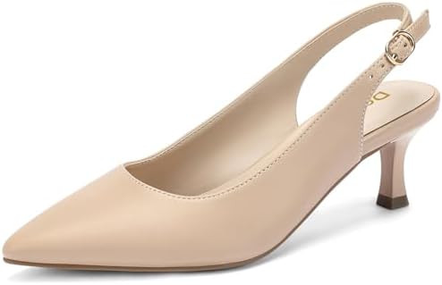 Women's Slingback Kitten Heels Pumps Pointed Toe Low Heel Dress Shoes for Work, Wedding, and Part... | Amazon (US)