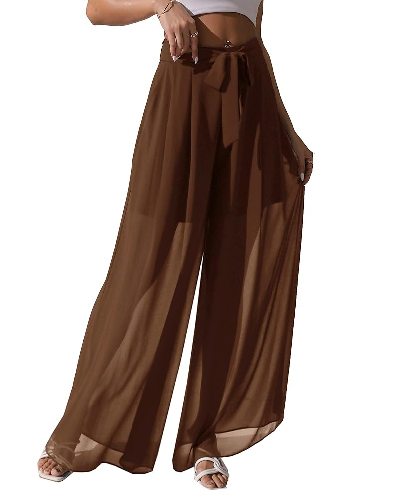 Fakanhui Damen Chiffon Wide Leg Palazzo Pants Hohe Elastische Taille Casual Flowy Business Hosen | Amazon (DE)