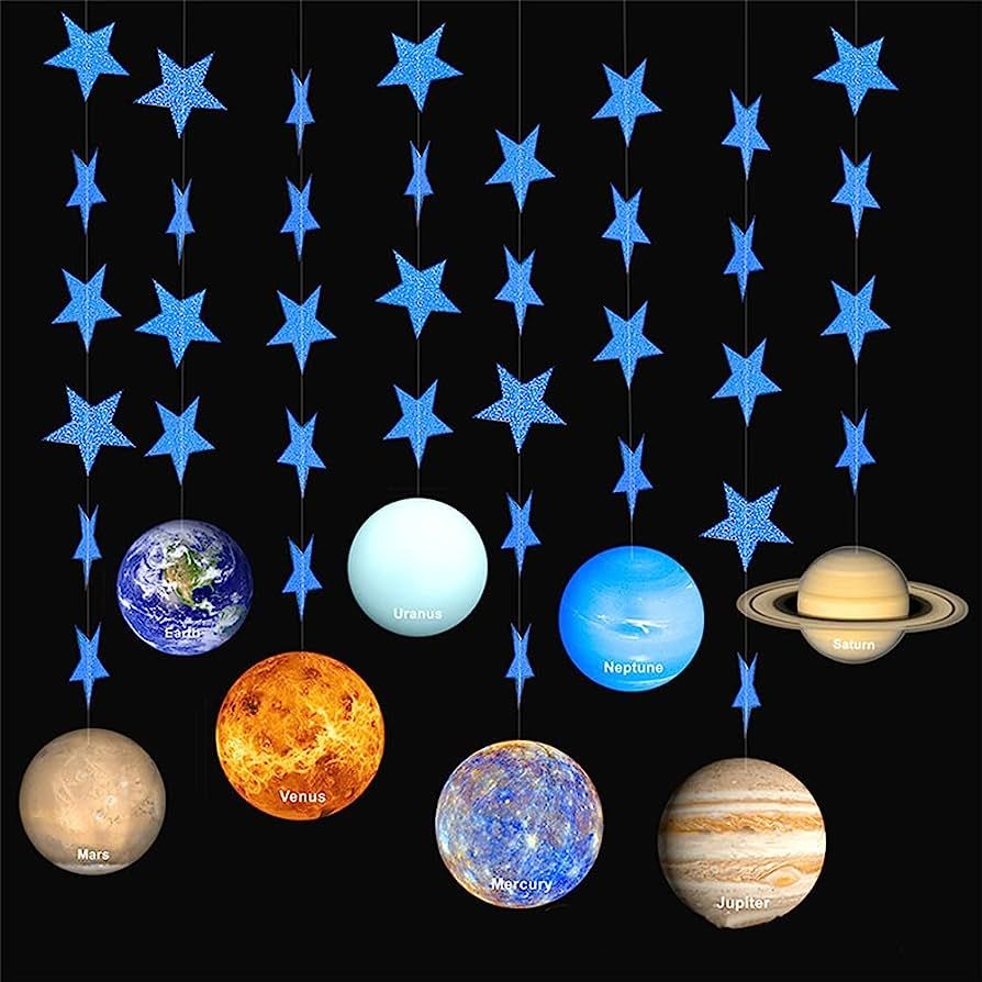 Galaxy Solar System Hanging Paper Decoration (8 Strings X 4.3ft), Outer Space Paper Garland Flowe... | Amazon (US)