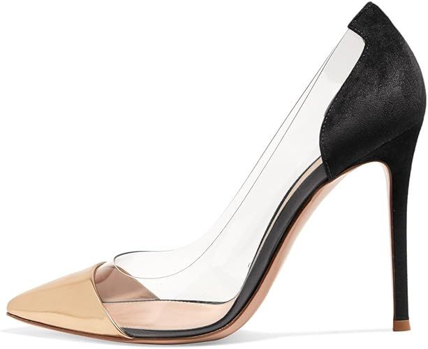 FSJ Women Elegant Stiletto Clear Pumps High Heels Slip On Sandals Party Wedding Dress Shoe Size 4... | Amazon (US)