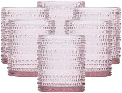Fortessa Jupiter Beaded Hobnail Glass, 10 Ounce Double Old Fashioned (Set of 6), Pink | Amazon (US)