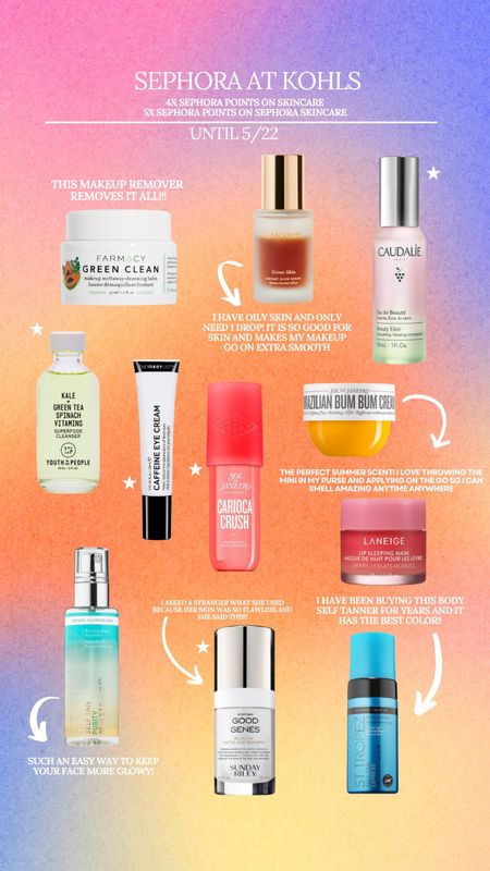 Sephora x Kohls 4x Sephora points on skincare and 5x Sephora points on Sephora collection skincare til 5/22! The ones with stars are the ones I have heard amazing things about and have in my bag!! 

#LTKFindsUnder50 #LTKBeauty