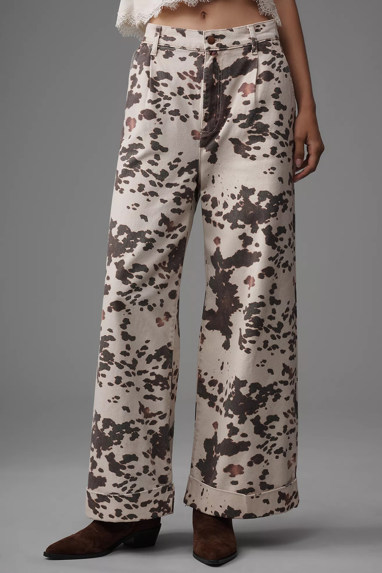The Leon Double Hem High-Rise Wide-Leg Cuffed Jeans by Pilcro | Anthropologie (US)