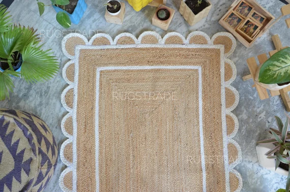Natural Jute Scalloped Rug Natural Jute Rug Bohemian Scallop | Etsy | Etsy (US)