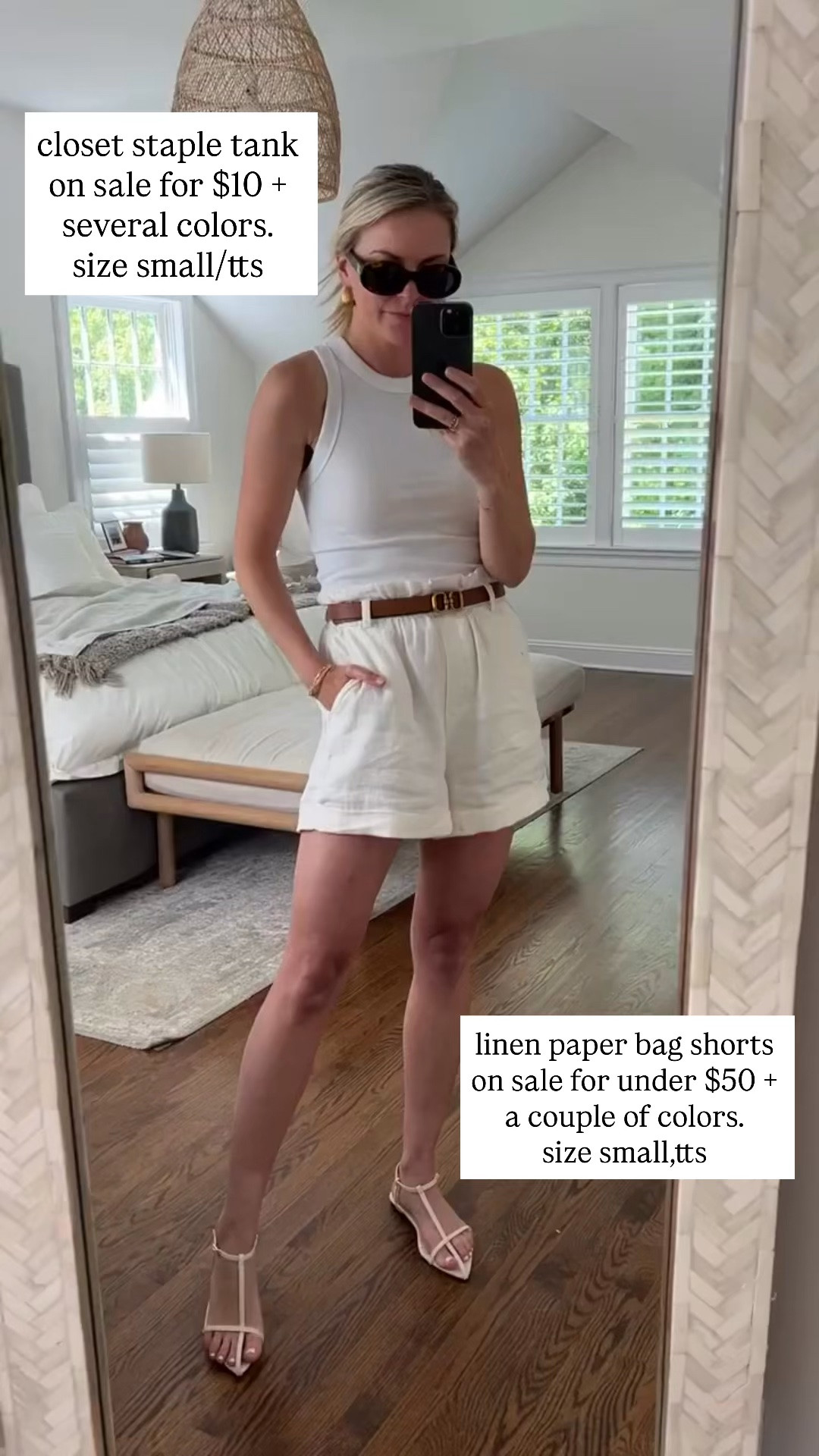 Tank is a closet staple! On sale for $10 + tons of colors. I wear a small,tts // shorts on sale for under $50. I wear a small, tts // small belt // shoes tts

#LTKSaleAlert #LTKmomlife
