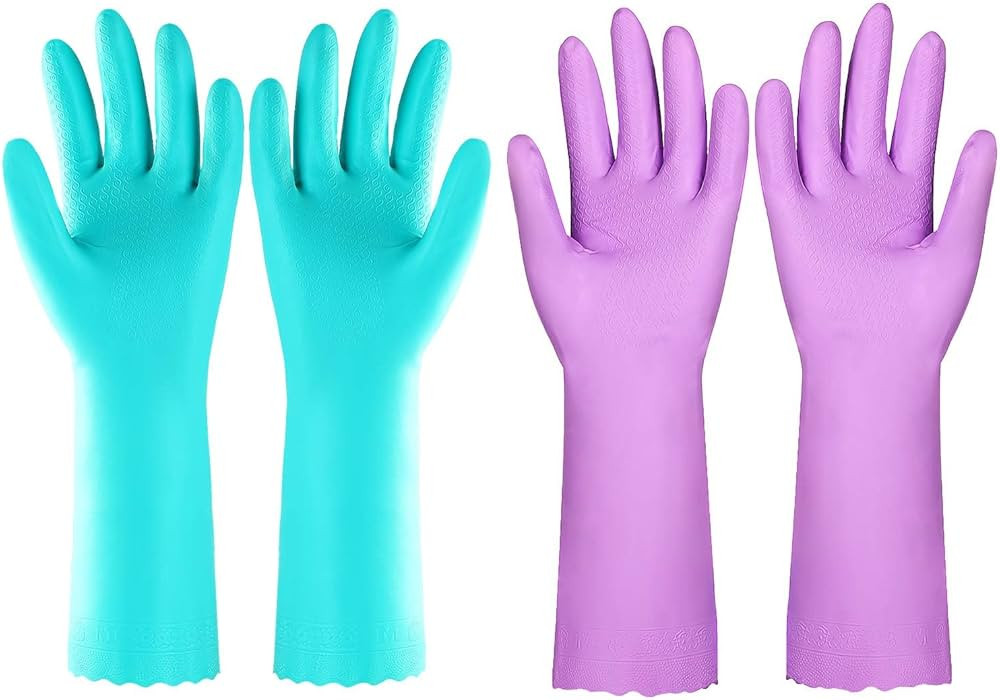 Elgood Reusable Dishwashing Cleaning Gloves with Latex free, Cotton lining,Kitchen Gloves 2 Pairs... | Amazon (US)