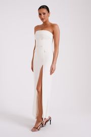 Abbie Strapless Suiting Maxi Dress - Ivory | MESHKI US