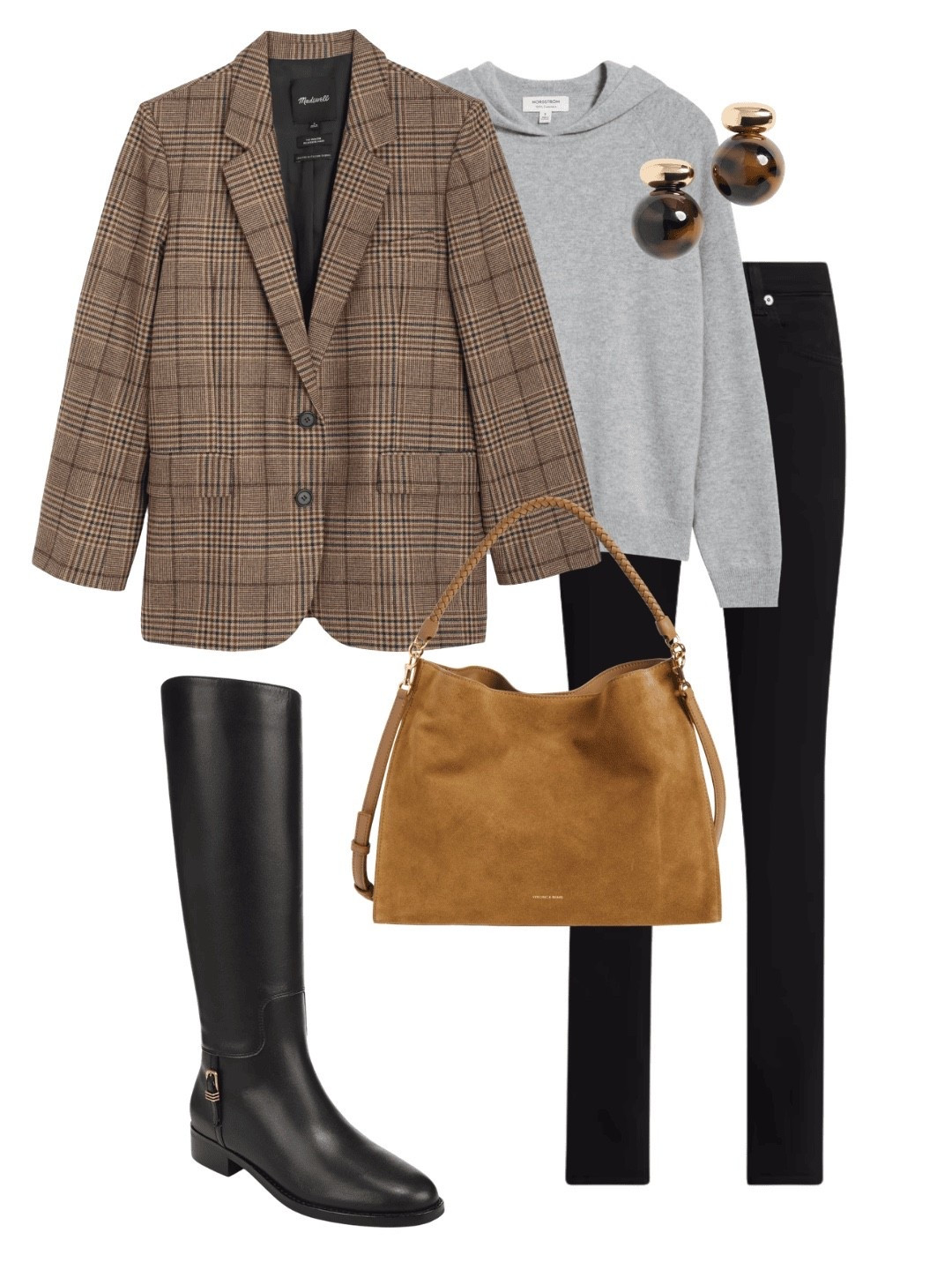 Skinny jeans look instantly polished when tucked into a tall boot. Pair with blazer or longer coat.
