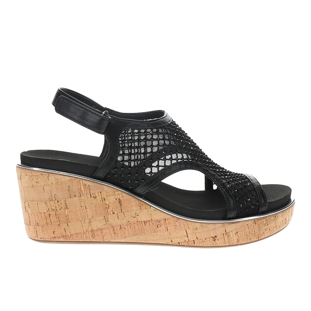 Shop Black Womens Carley Mesh Rhinestone Wedge Slingback Sandals | Shoebacca
