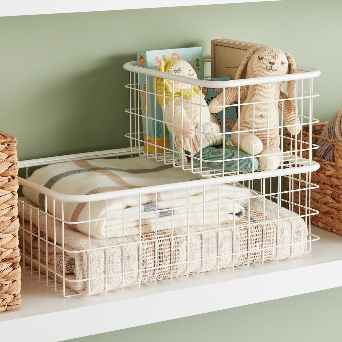 Medium Urban Wire Stackable Basket White | The Container Store