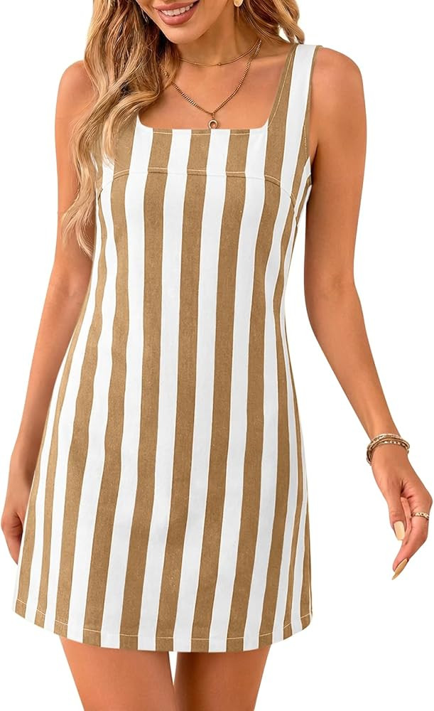 Cicy Bell Womens Summer Striped Denim Mini Dresses Square Neck Sleeveless Short Sundress Vacation... | Amazon (US)
