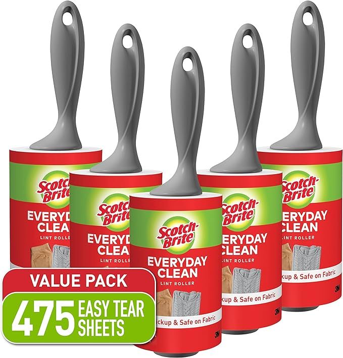 Scotch-Brite Lint Roller Value Pack, Works Great On Pet Hair, 5 Rollers, 95 Sheets Per Roller, 47... | Amazon (US)