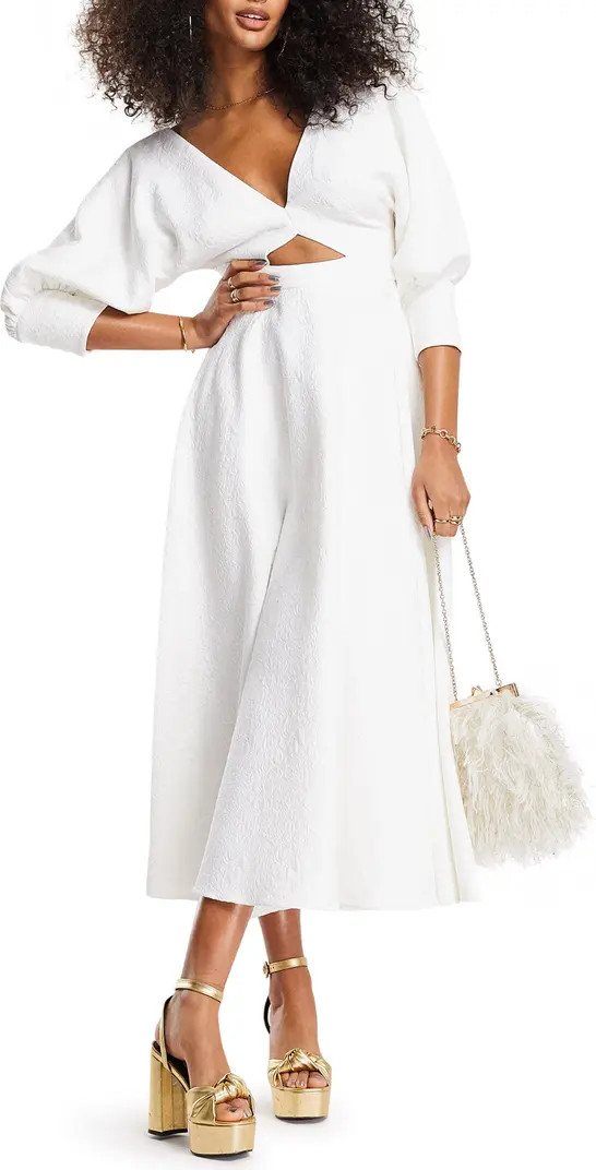 ASOS DESIGN Textured Blouson Sleeve Midi Dress | Nordstrom | Nordstrom