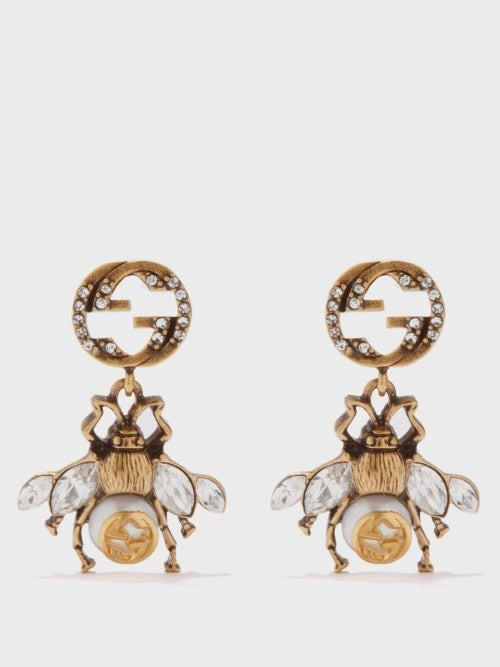 Gucci - Bee & Gg Crystal-embellished Earrings - Womens - Crystal | Matches (US)