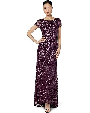 Adrianna Papell Womens Short-Sleeve All Over Sequin Gown | Amazon (US)
