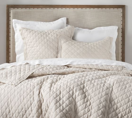Belgian Flax Linen Diamond Quilt & Sham - Natural | Pottery Barn (US)