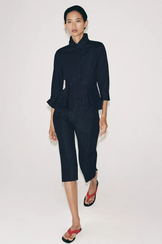 ZW COLLECTION PEPLUM DENIM SHIRT | Zara US