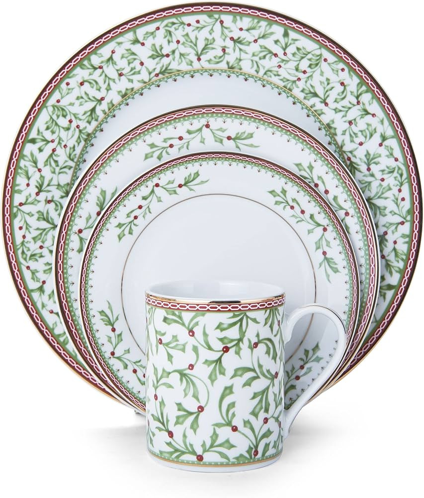 Mikasa Holiday Traditions Dinnerware Set with Mugs (16 Piece), Green, White | Amazon (US)