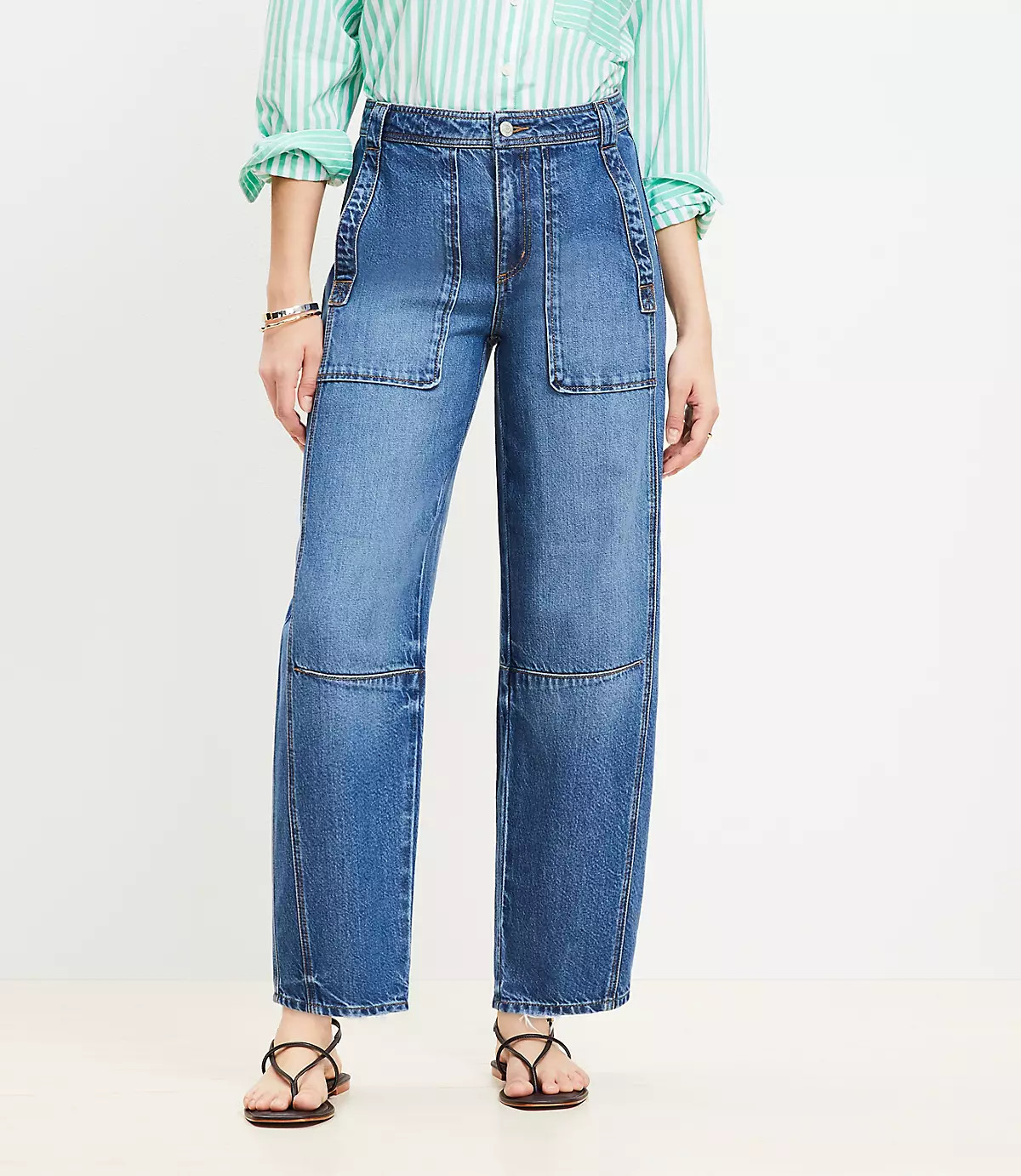 High Rise Utility Barrel Jeans | LOFT