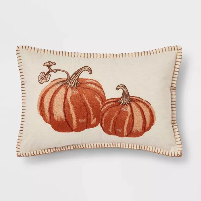 Embroidered Pumpkin Lumbar Throw Pillow Neutral/Orange - Threshold™ | Target