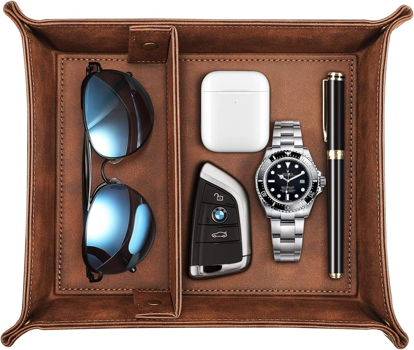 SITHON Valet Tray Desktop Storage Organizer, Removable 2 Compartments Catchall Tray Bedside Vanit... | Amazon (US)