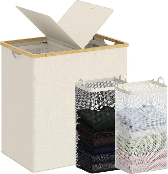 efluky Laundry Hamper with Lid, Double Laundry Basket with 2 Removable Bags, 2 Section Laundry Bi... | Amazon (US)