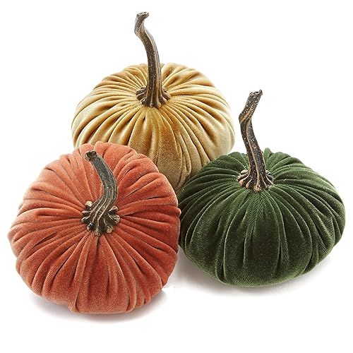 Small Velvet Pumpkins Set of 3 Includes Harvest Gold and Olive, Handmade Home Decor, Holiday Mant... | Amazon (US)