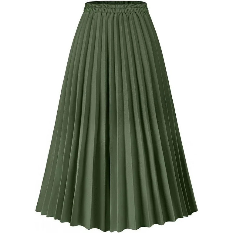 Keasmto Women Skirts Green Pleated Skirt Midi Long Cheetah High Waist Ladies Elasticized Summer A... | Walmart (US)