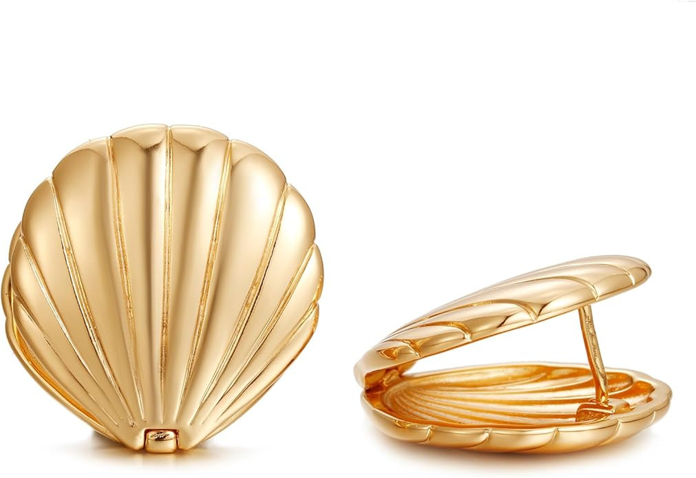 Gold Shell Hoop Earrings for Women Seashell Earrings Beach Earrings Hypoallergenic Earrings Summe... | Amazon (US)