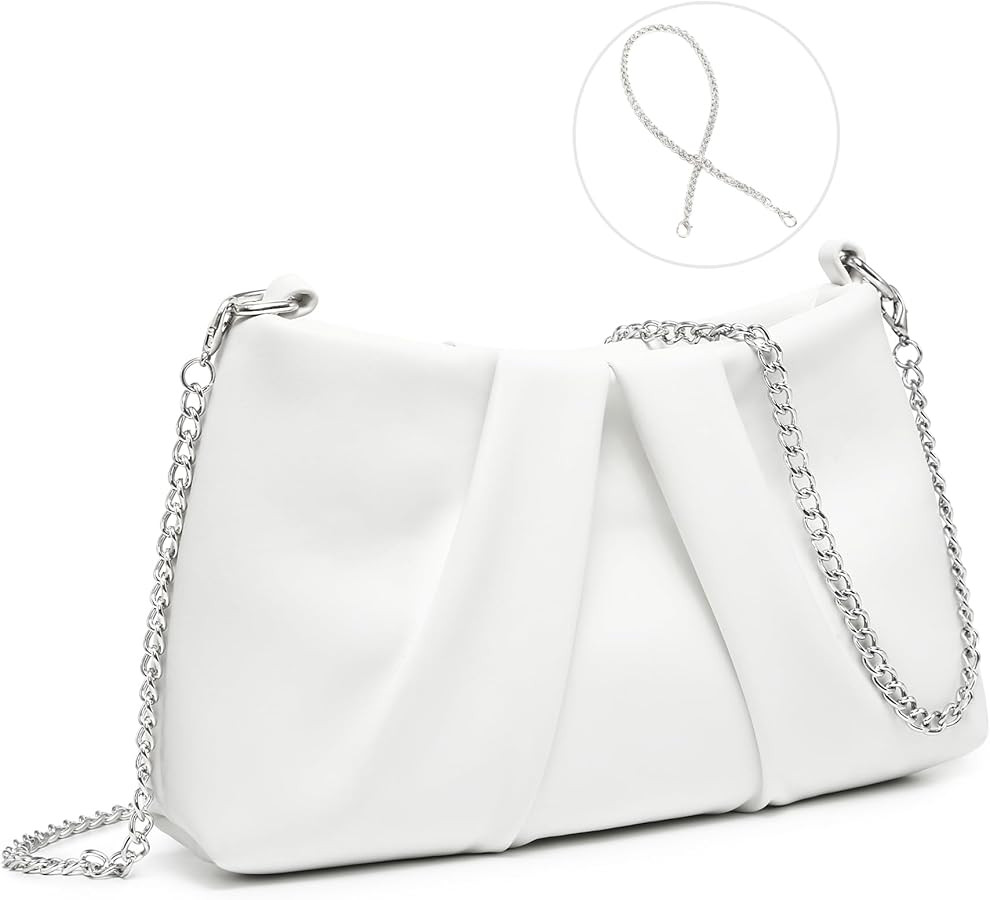 Dasein Elegant Pleated Evening Bag Soft Vegan Leather Clutch Purse Dressy Formal Handbag with 2 C... | Amazon (US)