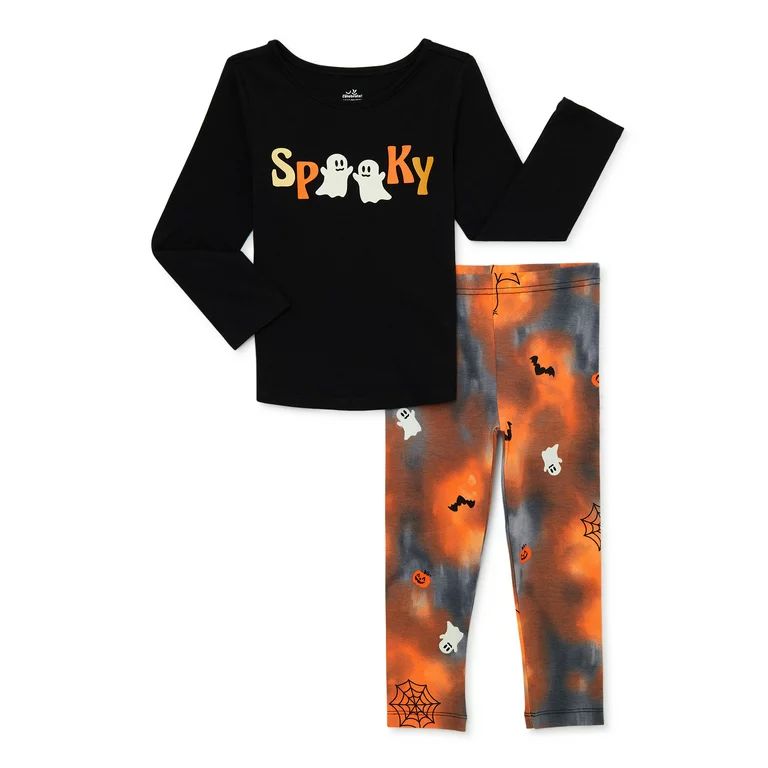 Halloween Way to Celebrate! Baby and Toddler Girl Long-Sleeve T-Shirt and Leggings Outfit Set, 2-... | Walmart (US)