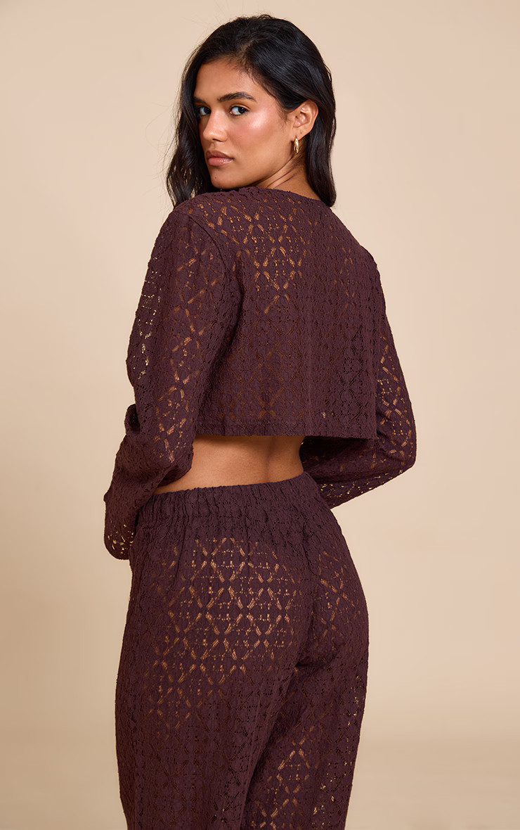 Brown Lace Button Detail Crop Top | Co-ords | PrettyLittleThing UK