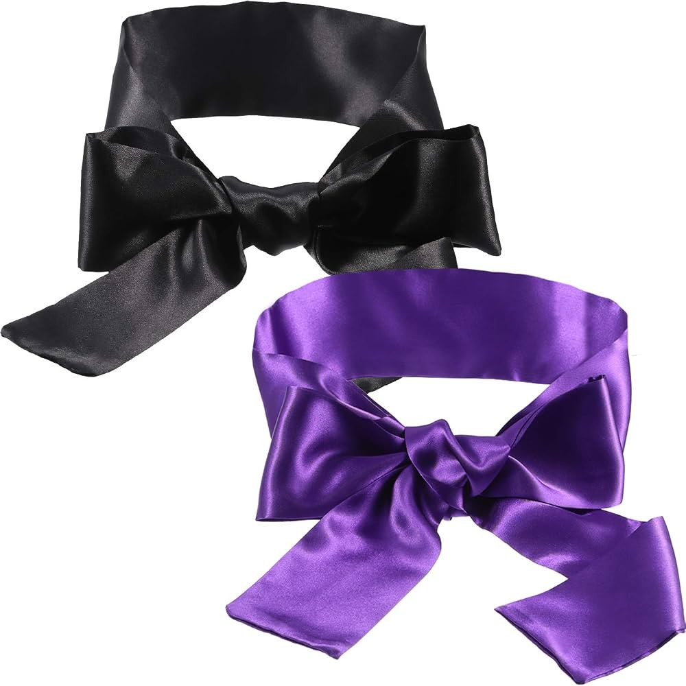 Hestya 2 PC Satin Blindfold Sleeping Eye Mask, Black and Purple | Amazon (US)