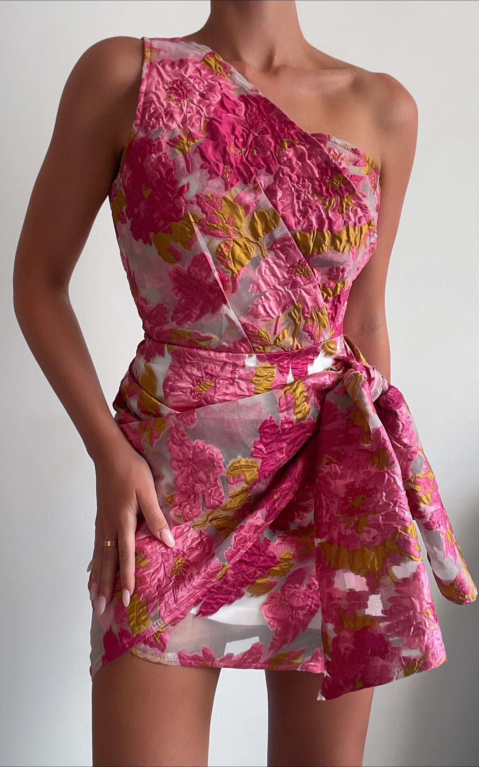 Hailey One Shoulder Mini Dress in Pink Floral | Showpo (US, UK & Europe)