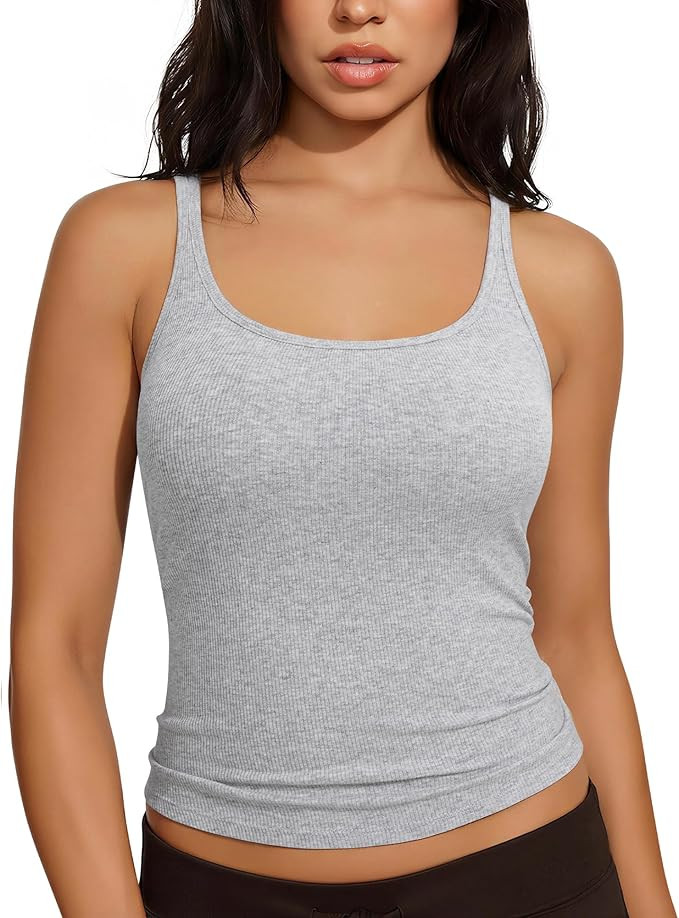 SUUKSESS Women Padded Cotton Ribbed Tank Tops Casual Summer Going Out Sleeveless Scoop Neck Basic... | Amazon (US)
