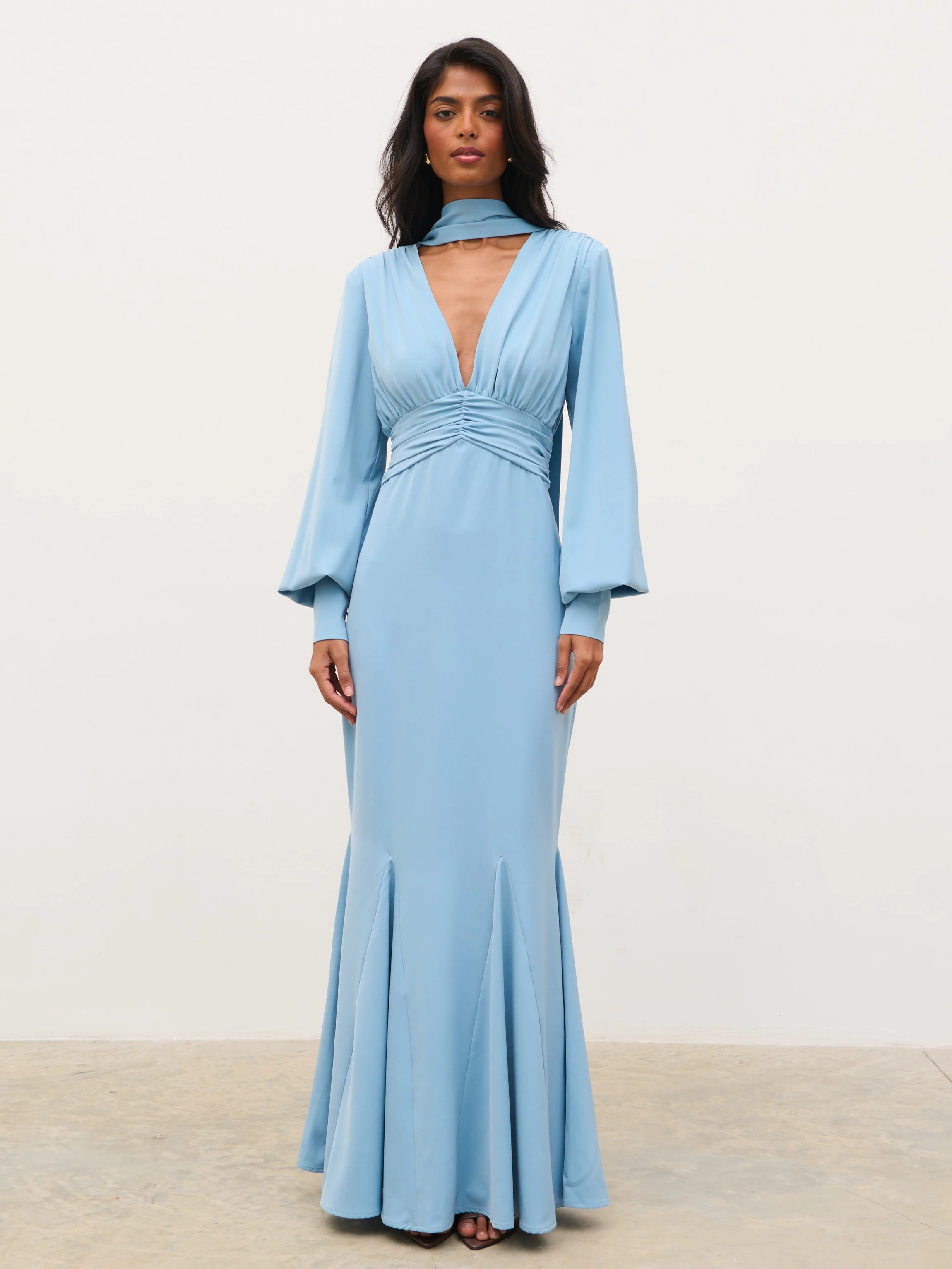 Victoria Long Sleeve Maxi Dress - Slate Blue | Pretty Lavish (UK)