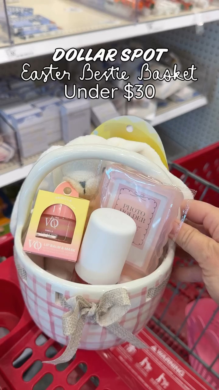 Dollar Spot Bestie Easter basket idea! All of the this was in bullseyes playground at Target and under $30! If you want the link to the beauty items, Follow + comment “SHOP” for a link! (make sure you’re following to receive it) ✨ & if you love Holiday finds and gift ideas, follow along for more!