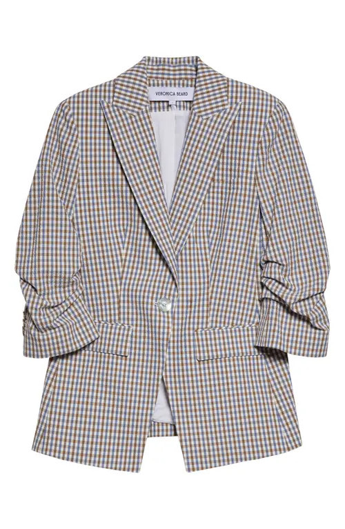 Veronica Beard Clayton Check Stretch Cotton Dickey Jacket in Acorn Multi at Nordstrom, Size 2 | Nordstrom