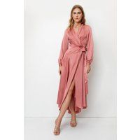 Womens Satin Long Sleeve Wrap Maxi Dress - Pink - 4, Pink | NastyGal (UK, IE)