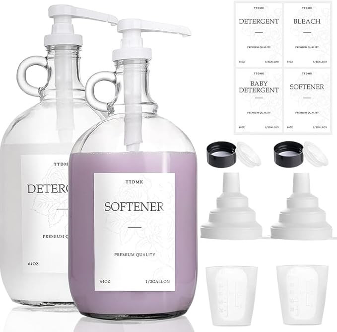 2 Pcs Glass Laundry Detergent Dispenser, Half Gallon Liquid Laundry Soap Dispenser for Laundry Ro... | Amazon (US)